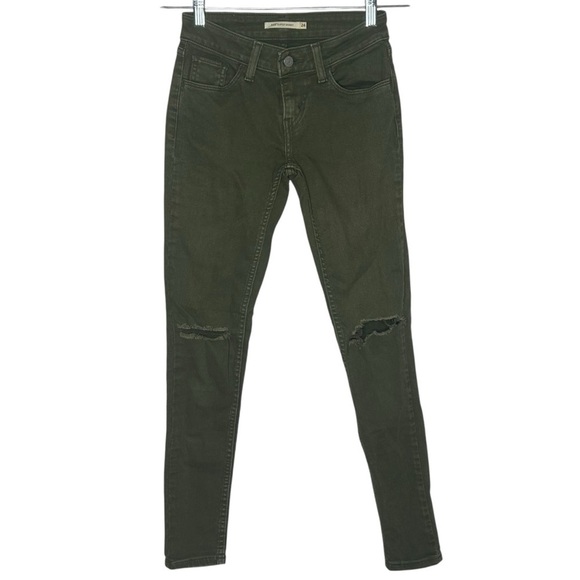 Levi’s 535 Olive Green Destroyed Knee Skinny Jeans - Picture 2 of 14